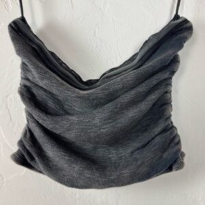 Free People Crop Top Tube Strapless Boulevard Washed Heather Black Lined Knit